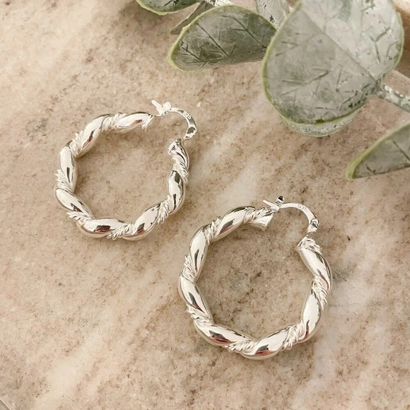 925 Sterling Silver Hoop Earrings Twist Circle Hoop Earrings Silver Small Hoops - Picture 3 of 5